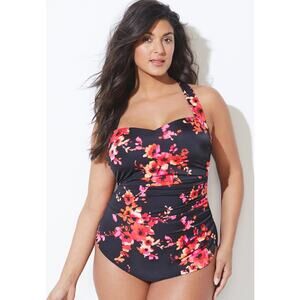 Swimsuits For All Aquabelle One Piece Swimsuit Sz 14 Floral Ruched Tummy Control